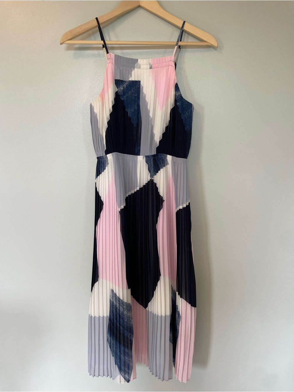 Banana Republic Pleated Colorblock Midi Dress in Pink, Navy & White